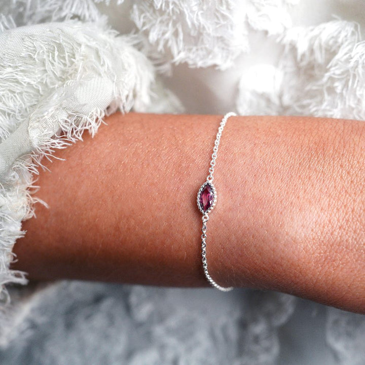 Bracelet Flora One Leaf Rhodolite Silver