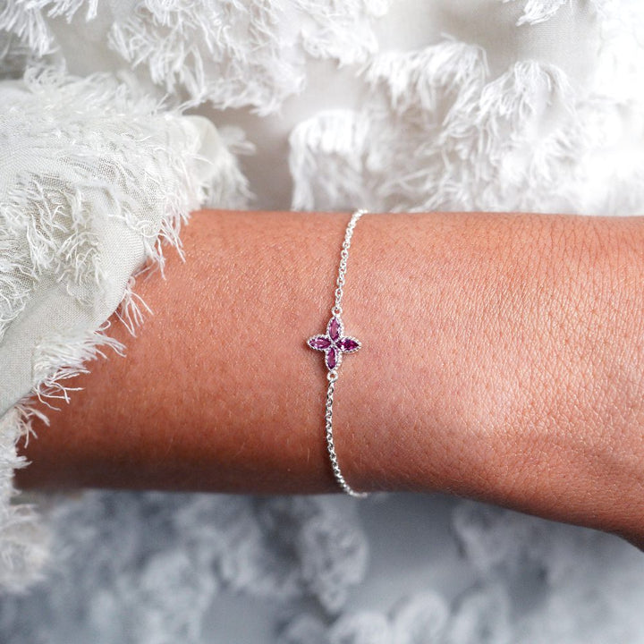 Bracelet Flora Four Leaves Rhodolite Silver