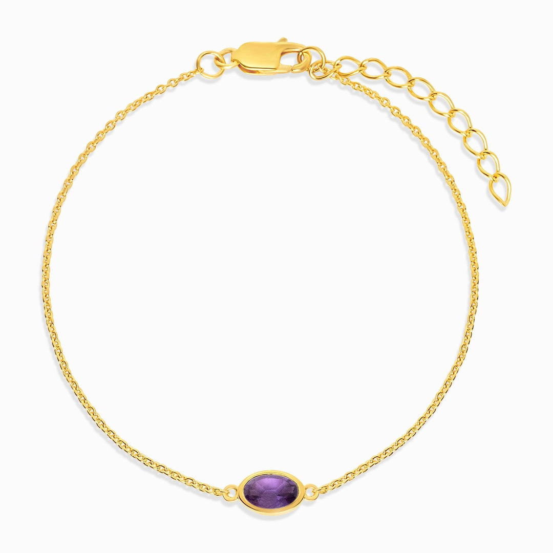 Gold bracelet with February birthstone Amethyst. Crystal bracelet with purple crystal Amethyst.