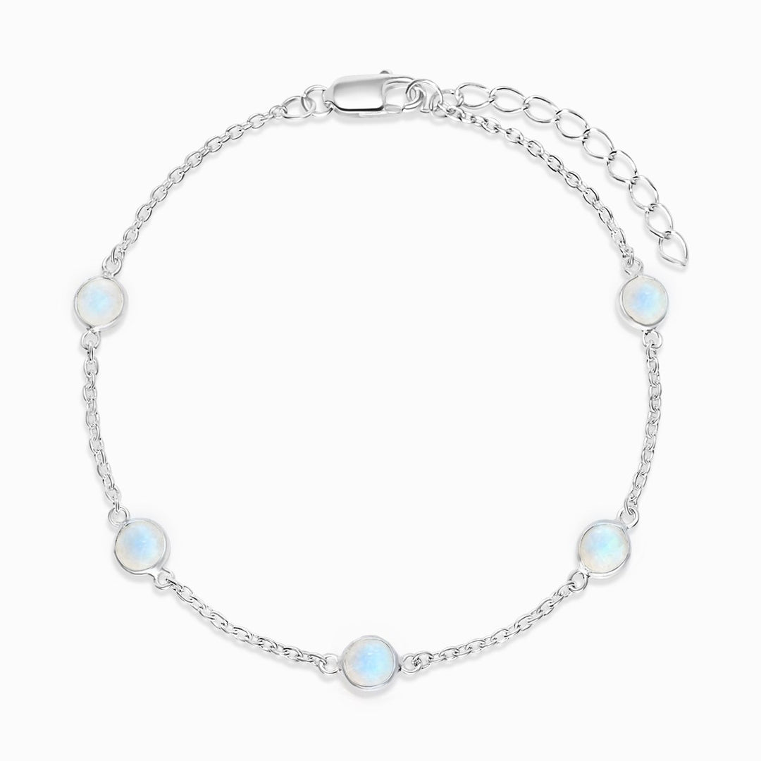 Silver bracelet with Moonstone crystal. Silver crystal bracelet with Rainbow Moonstone.