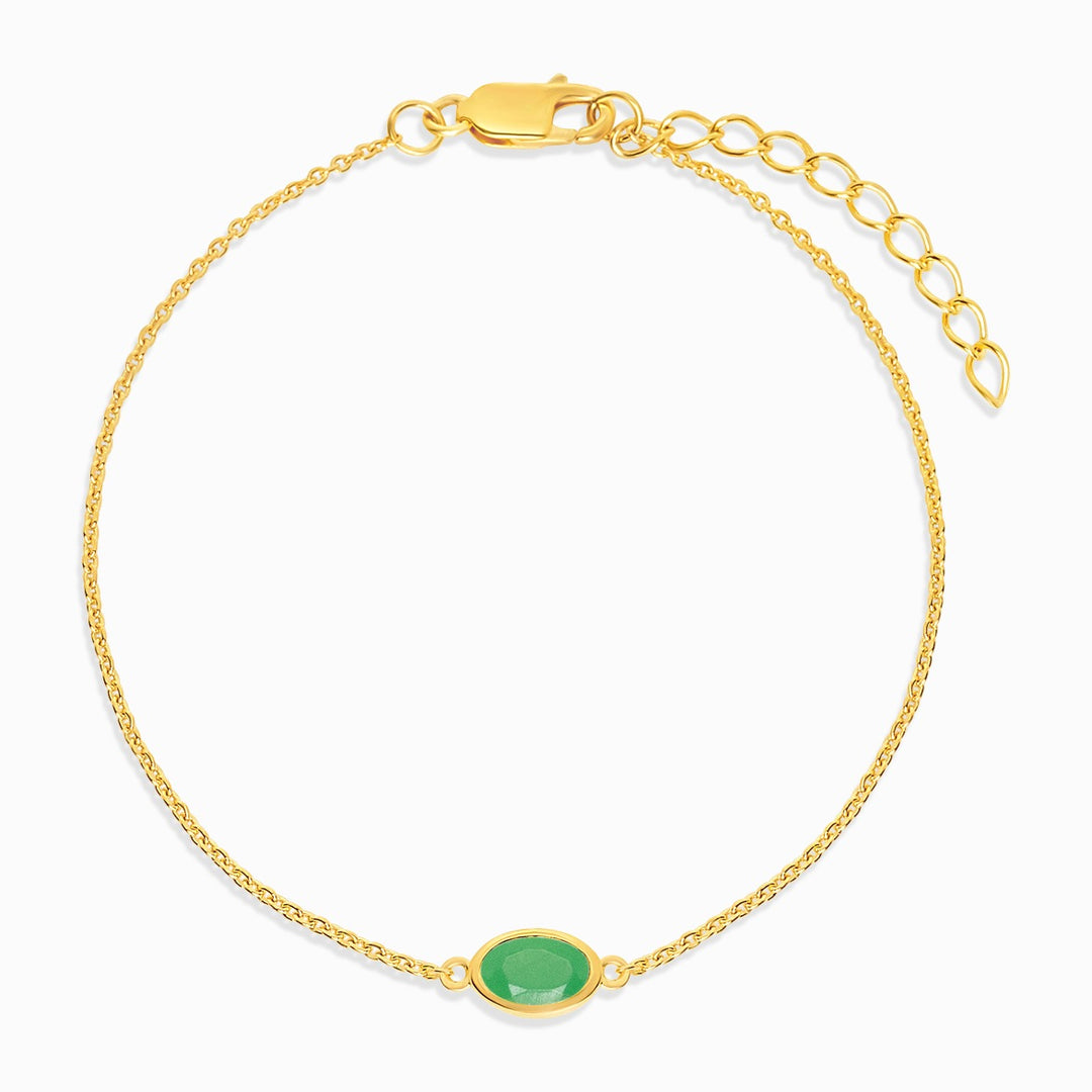 May birthstone bracelet with green crystal Chrysoprase. Crystal bracelet in gold with chrysoprase crystal.