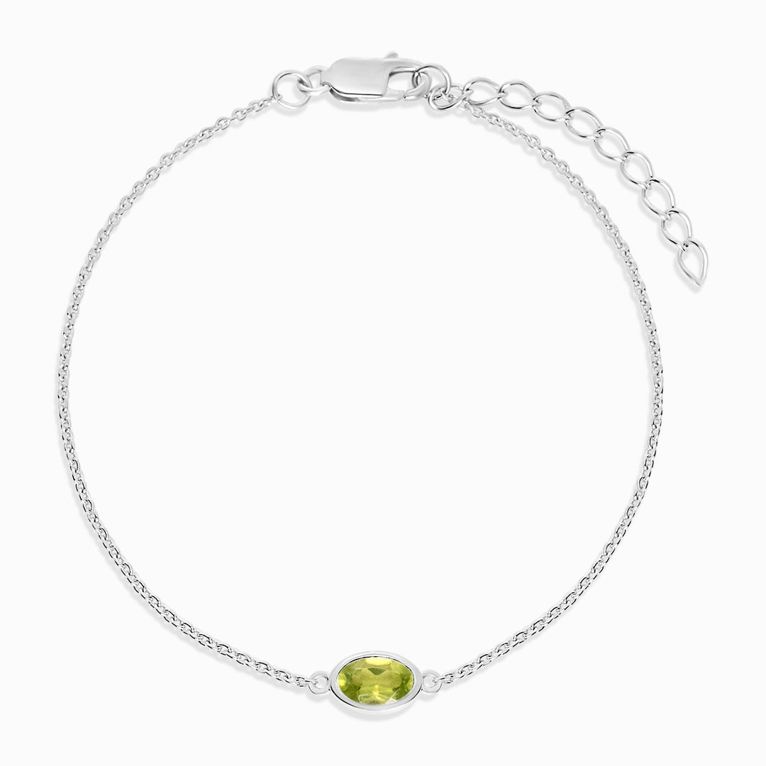 Crystal bracelet with green Peridot gemstone. Silver bracelet with green stone Peridot.