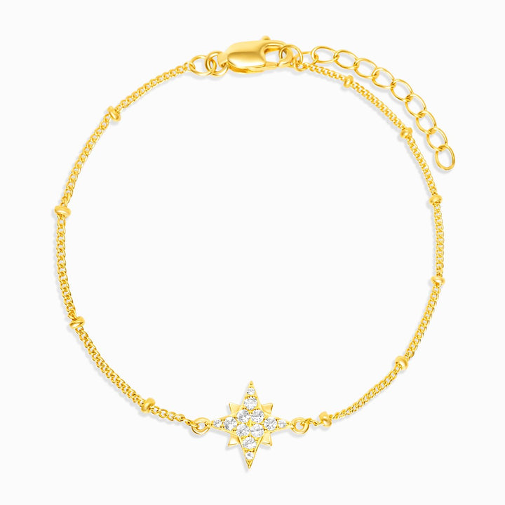 Gold bracelet with star of crystals. Beautiful Star bracelet in gold and with White Topaz gemstones. 