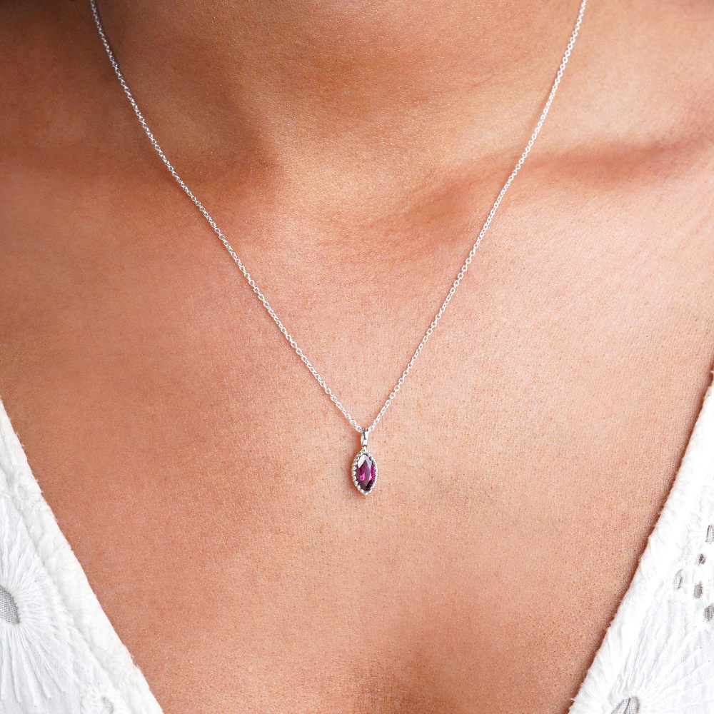 Pendant Flora One Leaf Rhodolite Silver