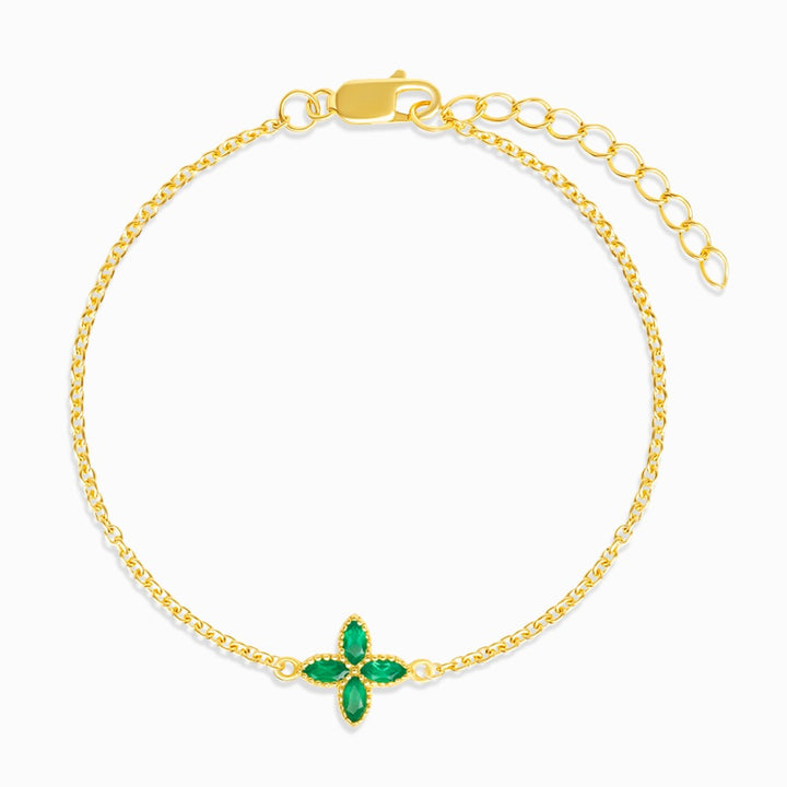 Bracelet Flora Four Leaves Green Onyx Gold