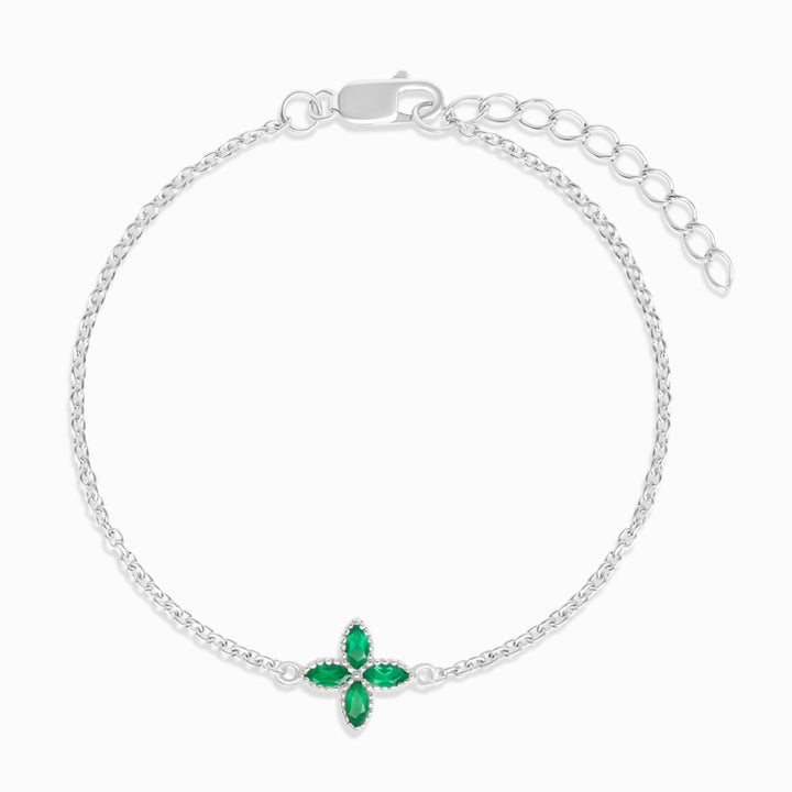 Bracelet Flora Four Leaves Green Onyx Silver