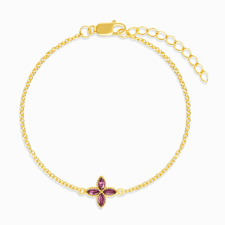 Bracelet Flora Four Leaves Rhodolite Gold