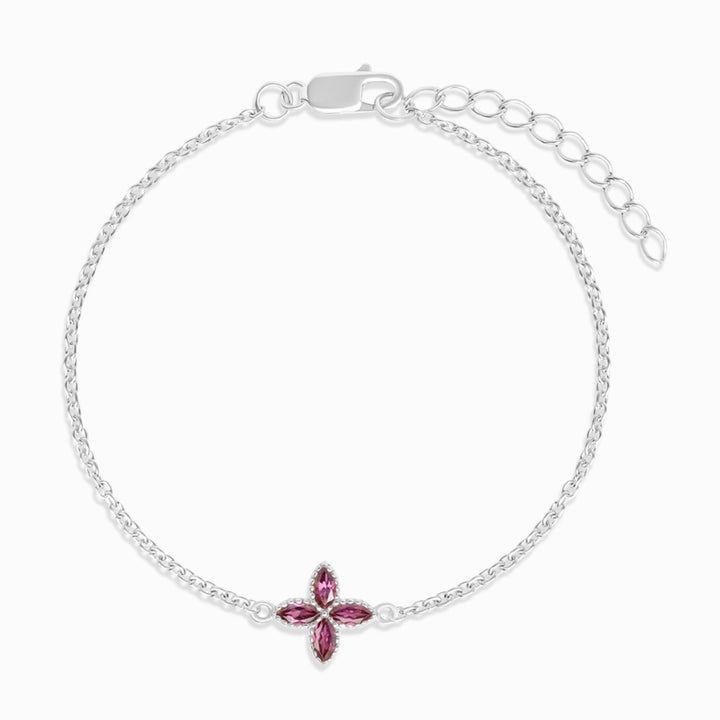 Bracelet Flora Four Leaves Rhodolite Silver