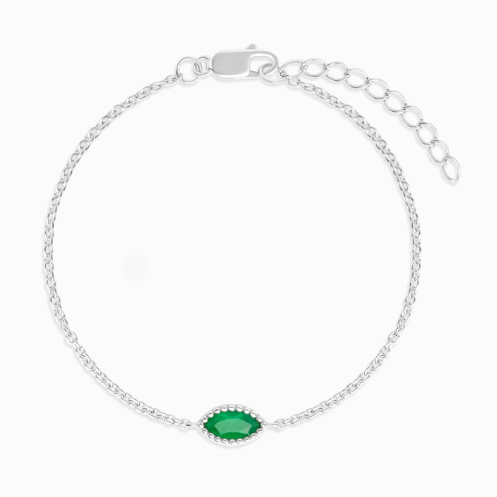 Bracelet Flora One Leaf Green Onyx Silver