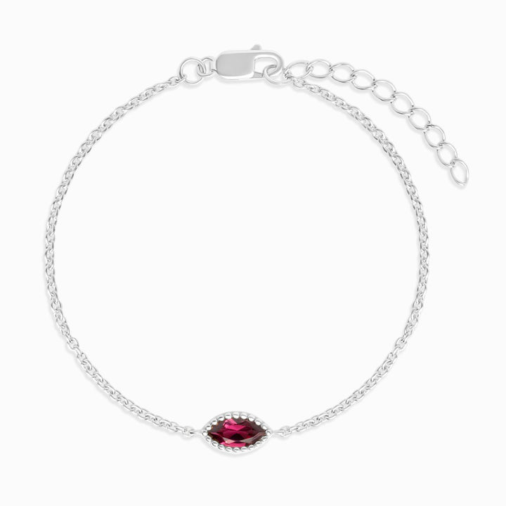 Bracelet Flora One Leaf Rhodolite Silver