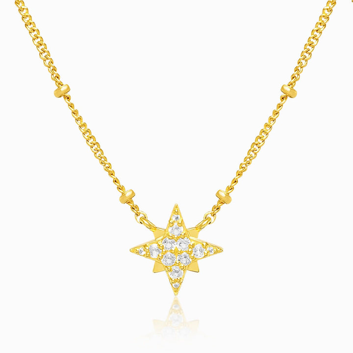 Crystal necklace with star in gold and real crystals. Star necklace with genuine White Topaz gemstones.