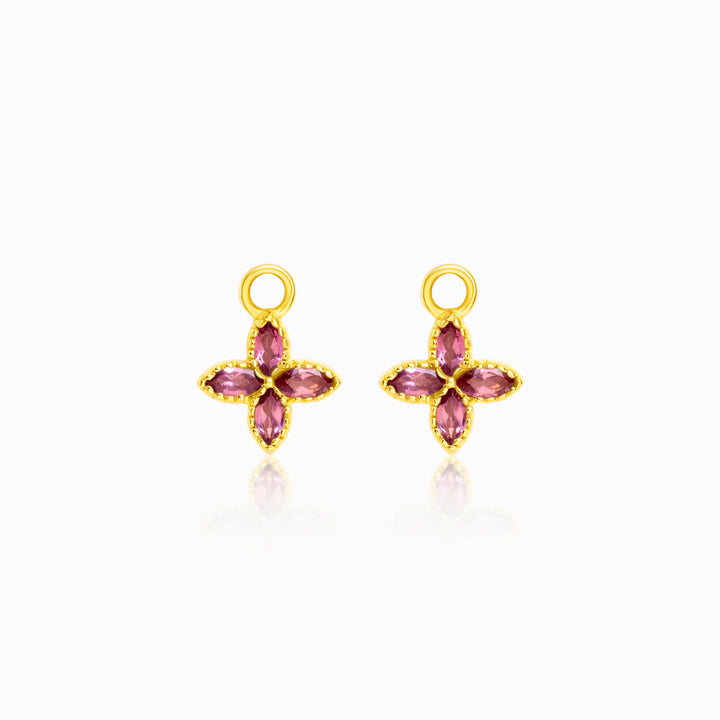 Hoop Charms Flora Four Leaves Rhodolite Gold