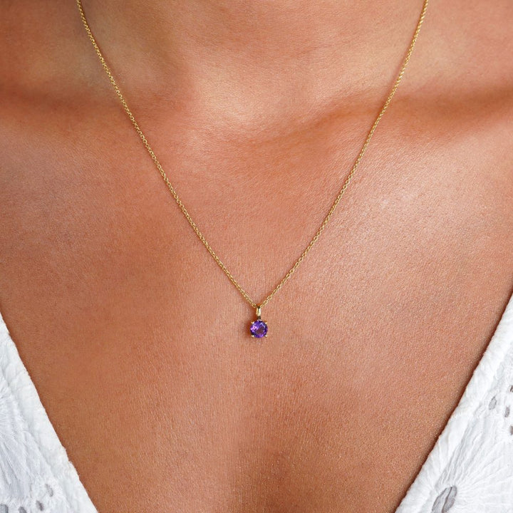 Jewelry with purple crystal Amethyst. Necklace with February birthstone purple Amethyst.