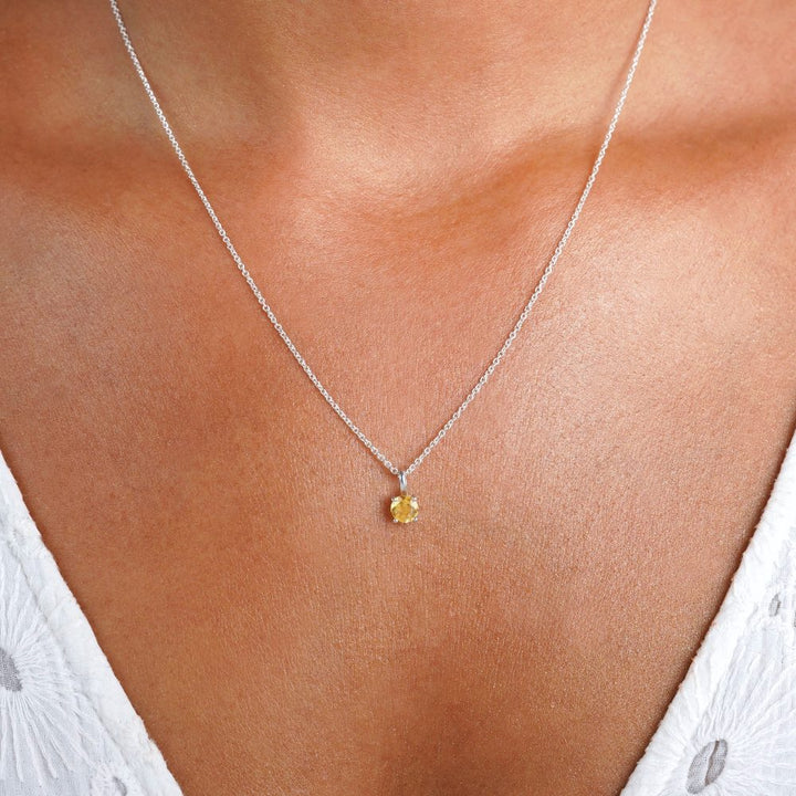 Necklace with November's birthstone Citrine. Jewelry with yellow crystal Citrine which stands for happiness.