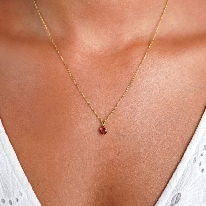 Necklace with red gemstone Garnet which stands for Passion. Jewelry with crystal Garnet which is January birthstone.