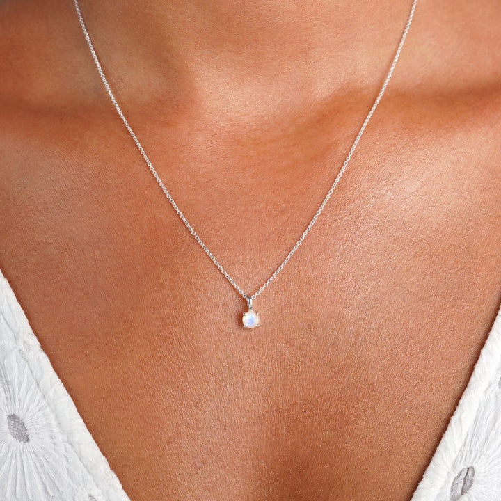 Necklace with Moonstone, which is June's birthstone. Jewelry with crystal Rainbow moonstone which is a magical gemstone.