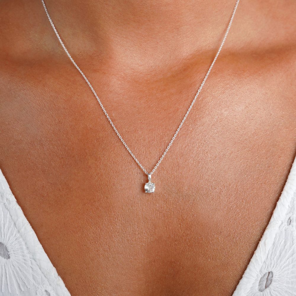 Necklace with white Topaz in sterling silver. Jewelry with gemstone White topaz which is April's birthstone.