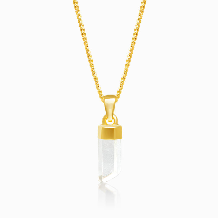 Crystal Point Pendant Medium Clear Quartz Gold