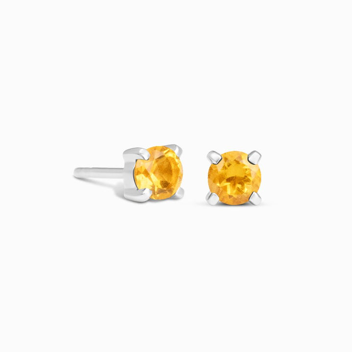 Crystal Studs Citrine Silver