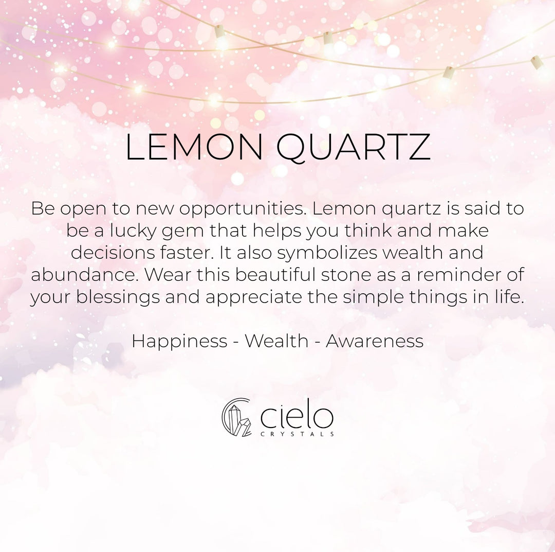 Lemon Quartz information and energies. Gemstone Lemon Quartz is said to give happiness, wealth and awareness.