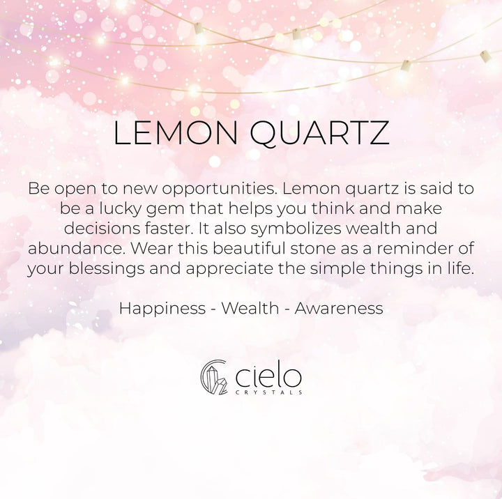 Lemon Quartz information and meaning. Gemstone Lemon Quartz is said to bring wealth and happiness.