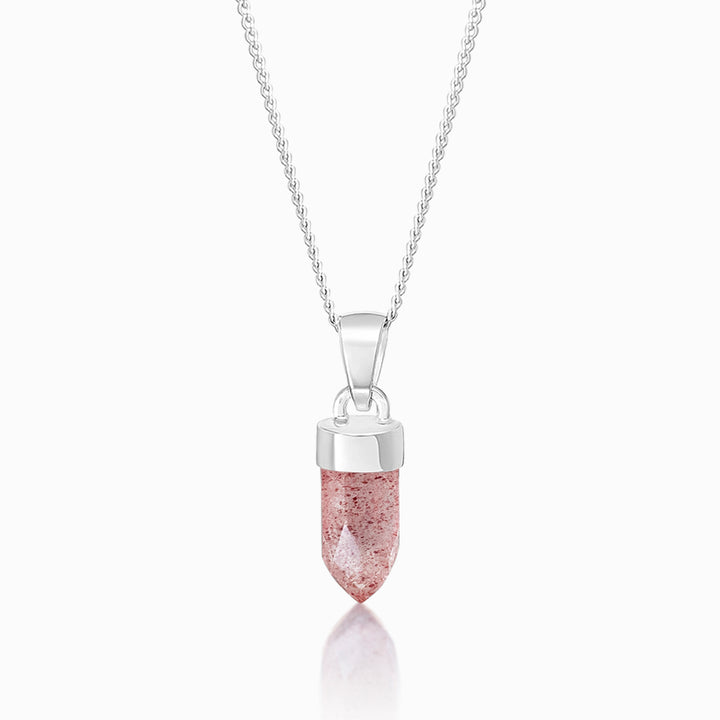 Necklace with mini point in Strawberry Quartz.