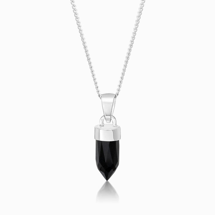 Crystal Point Pendant Mini Onyx Silver