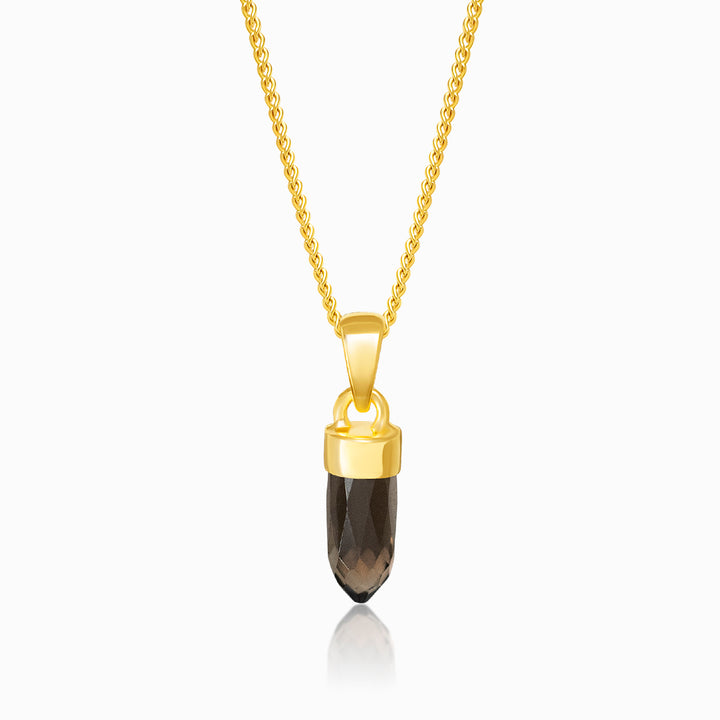 Crystal Point Pendant Mini Smoky Quartz Gold