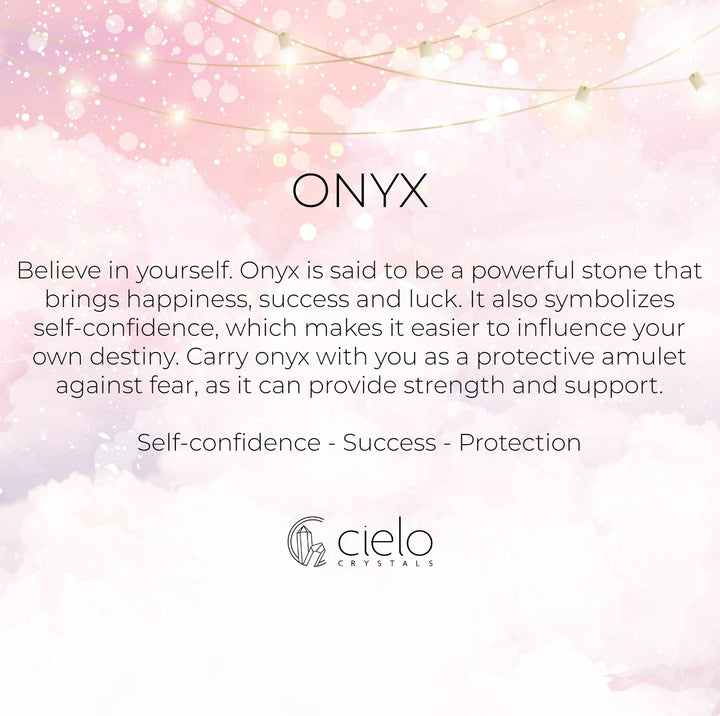 Onyx information and meaning. Crystal Onyx is said to bring happiness, success and strengthen your self-confidence. 