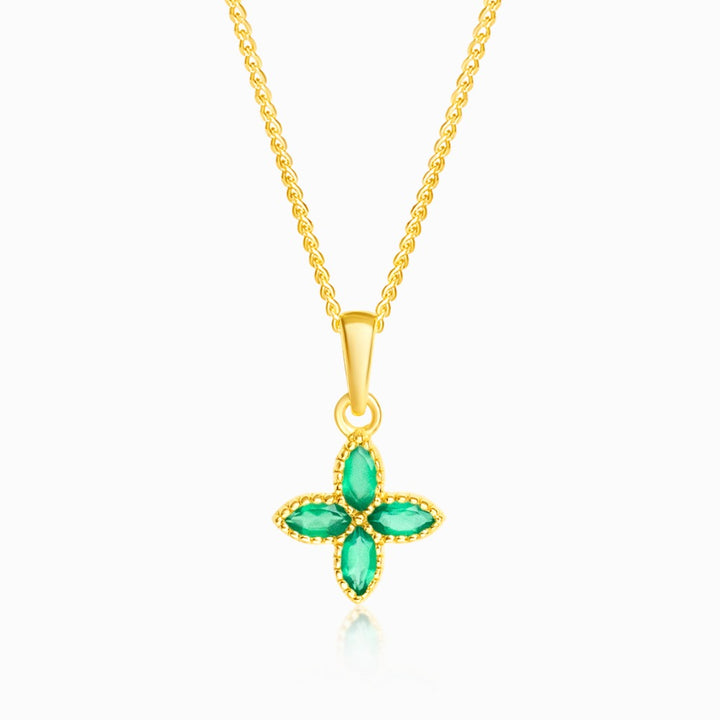 Pendant Flora Four Leaves Green Onyx Gold