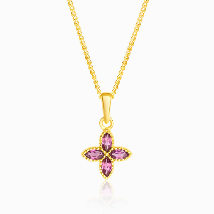 Pendant Flora Four Leaves Rhodolite Gold