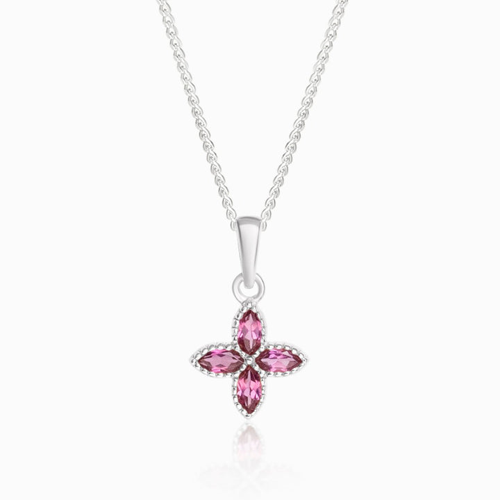 Pendant Flora Four Leaves Rhodolite Silver