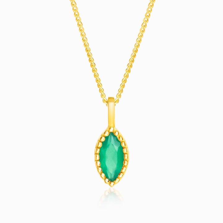 Pendant Flora One Leaf Green Onyx Gold