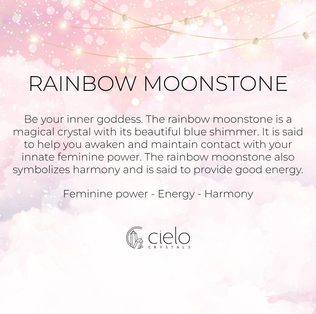 Rainbow Moonstone information and meaning. Gemstone Moonstone gives energy and harmony.