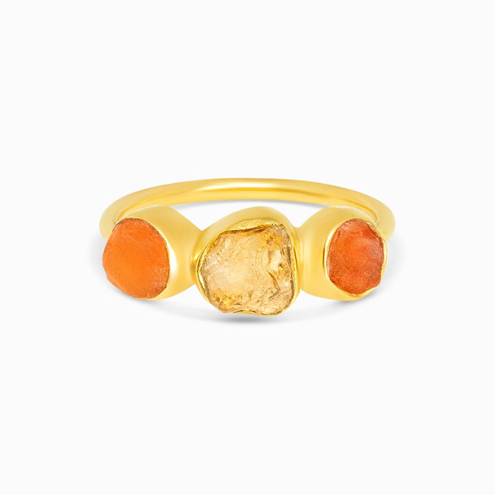 Ring Raw Citrine Carnelian Gold