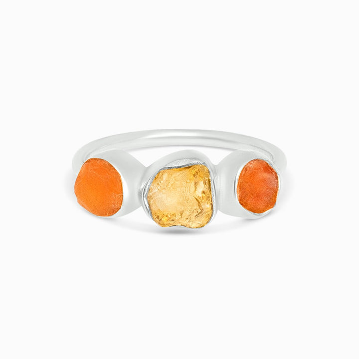 Ring Raw Citrine Carnelian Silver