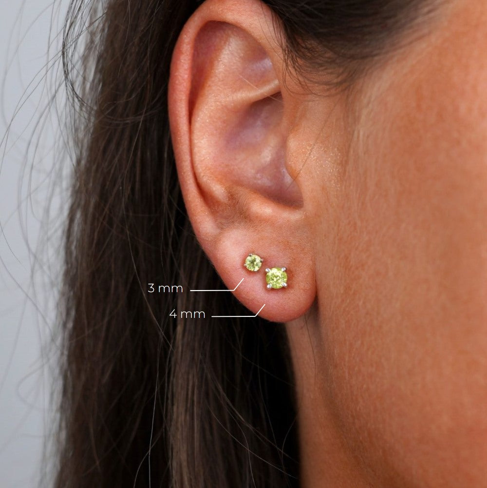 Earrings with green crystal Peridot which is August's birthstone. Jewelry with green gemstone Peridot in silver.