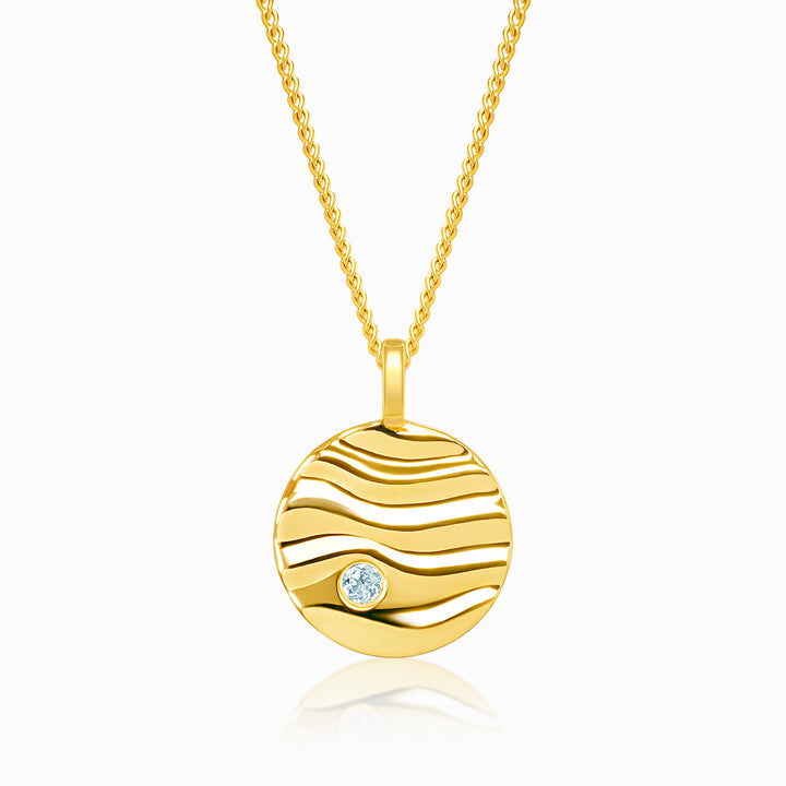 Coin Pendant Waves Blue Topaz Gold