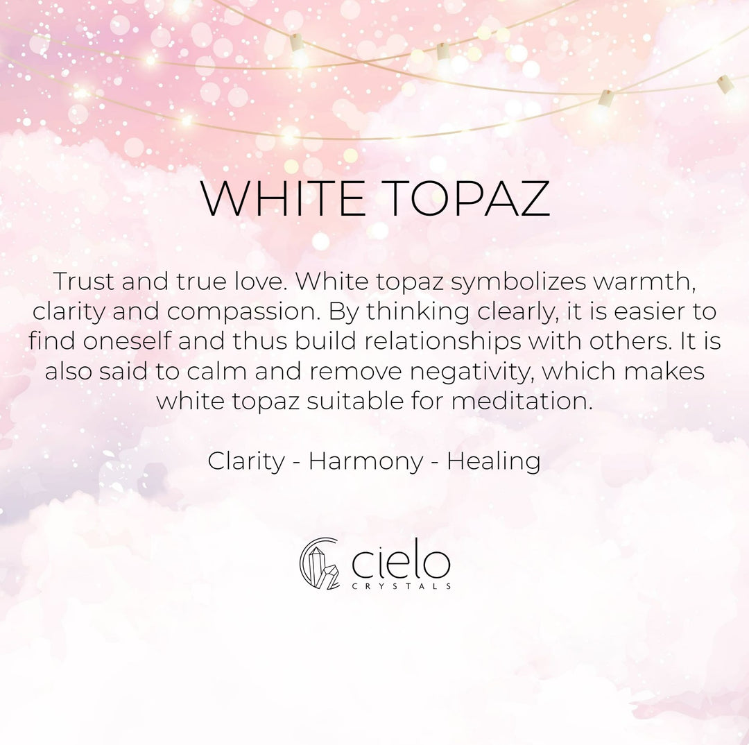 White Topaz information. The gemstone symbolizes clarity, harmony and healing.