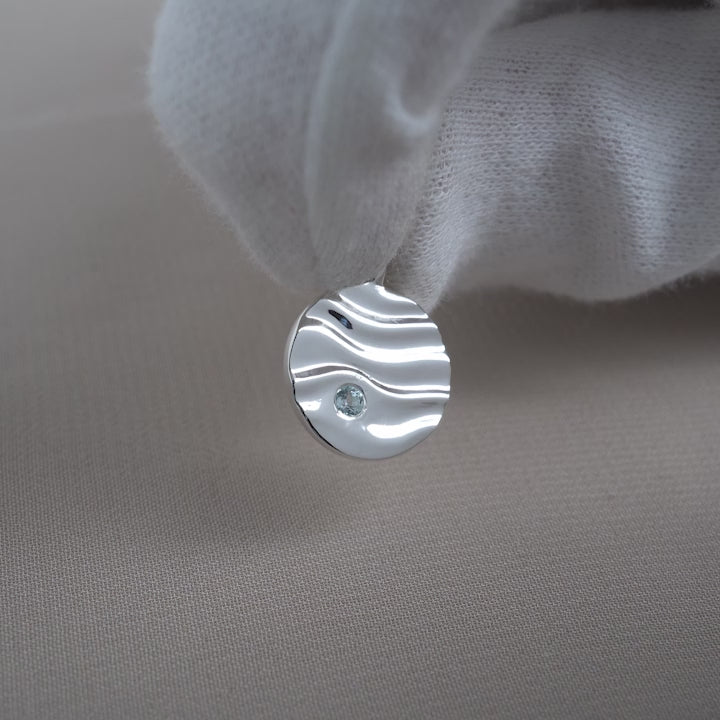 Coin Pendant Waves Blue Topaz Silver