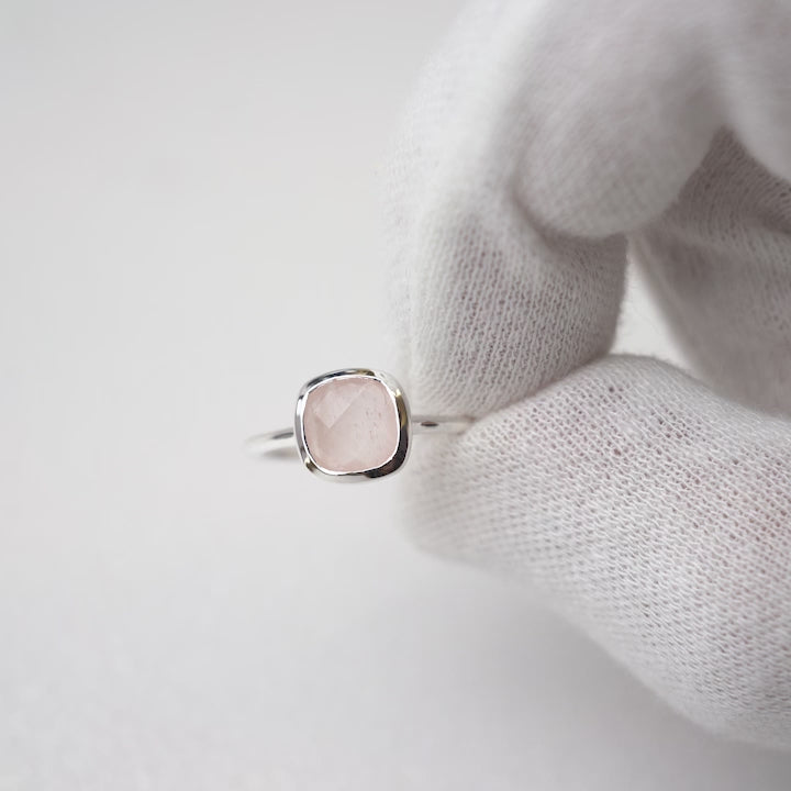 Silver ring with crystal Rose quartz which is October's birthstone. Elegant crystal ring with pink Rose quartz that symbolizes love.