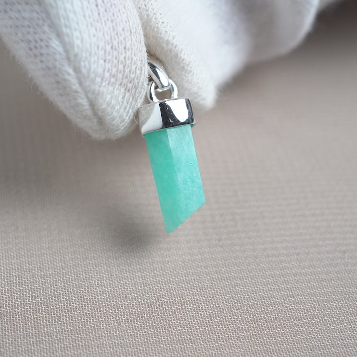Amazonite pendant in silver to wear with necklace. Turquoise gemstone pendant Amazonite with silver details
