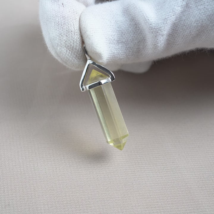 Gemstone point pendant with Lemon Quartz. Yellow gemstone pendant with Lemon Quartz in point shape.