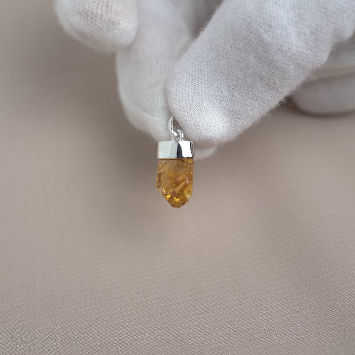 Raw Citrine charm in silver. Beautiful and magical pendant with yellow crystal Citrine in silver.