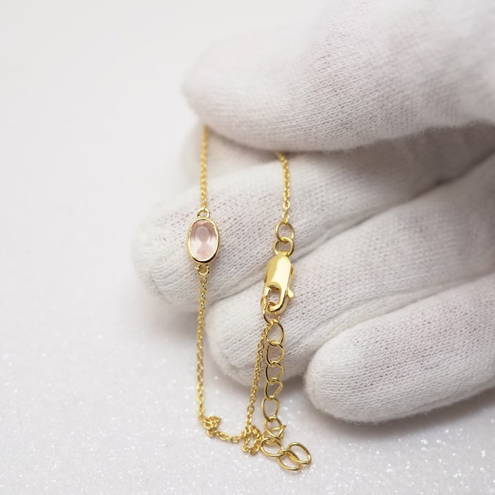 Crystal bracelet with Rose Quartz crystal. Gold bracelet with pink gemstone Rose quartz, the birthstone of October.