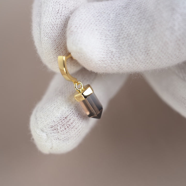 Modern earrings with brown crystal Smoky quartz that is shaped into a point.