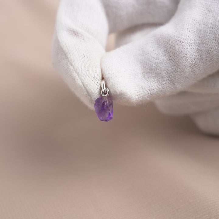 Small Amethyst crystal charm in silver. Crystal charm with purple gemstone Amethyst.
