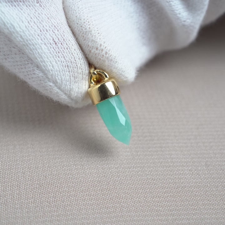 Amazonite pendant formed as a mini point. Gemstone pendant with Amazonite that has a tropical turquoise color.