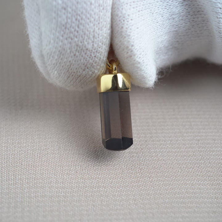 Gemstone pendant Smoky Quartz that protects against negative energies. Crystal jewelry Smoky quartz point in gold vermeil.
