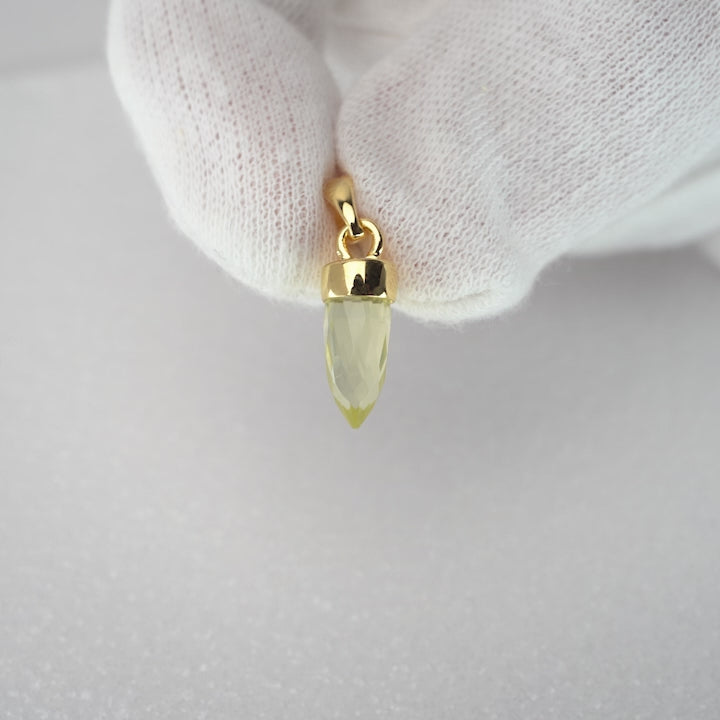 Mini point gemstone pendant with Lemon Quartz. Yellow crystal jewelry with Lemon Quartz with gold details.